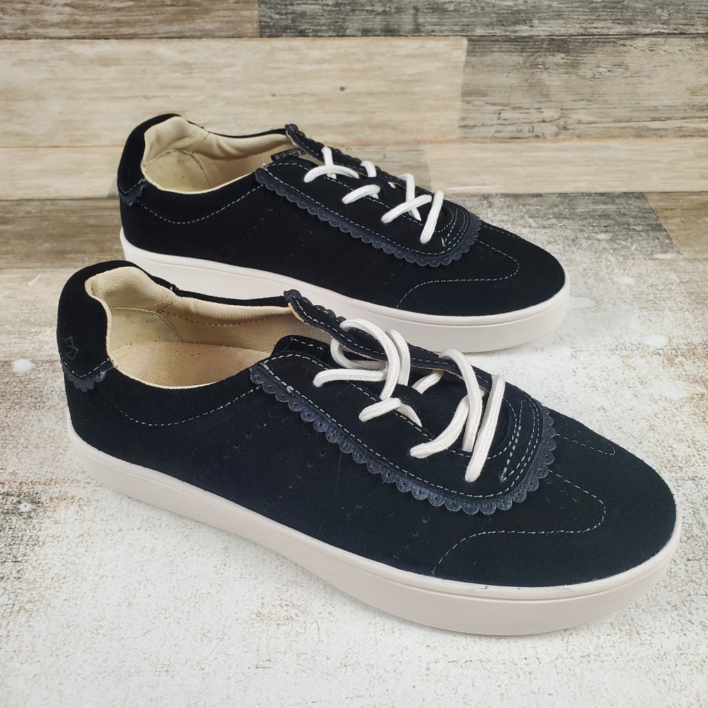 Spenco Camden Womens Shoes Sz 8 Black Suede Shoes Scalloped Trim Sneaker